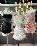 Vintage A line Spaghetti Straps Sleeveless Beads Mini Homecoming Dress HZ1024