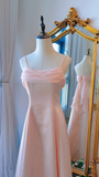 Vintage A Line Spaghetti Straps Pink Long Prom Dresses HZ1024