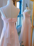Vintage A Line Spaghetti Straps Pink Long Prom Dresses HZ1024
