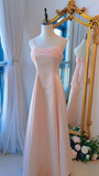 Vintage A Line Spaghetti Straps Pink Long Prom Dresses HZ1024