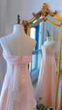 Vintage A Line Spaghetti Straps Pink Long Prom Dresses HZ1024