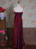 Vintage A Line Spaghetti Straps Burgundy Long Prom Dresses HZ1024