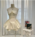 Elegant A Line Strapless Ivory Satin Homecoming Dress Birthday Outfits HZ1024