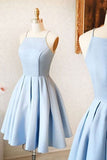 Satin Light blue Simple Short Mini Homecoming dress For Teens Birthday Outfits HZ1024