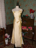 Vintage A Line Spaghetti Straps Gold Long Prom Dresses HZ1024