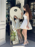 Sexy A Line Straps Ivory Satin Short Homecoming Dress Birthday Outfits HZ1024