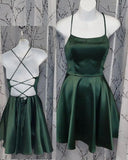 Sexy A Line Spaghetti Straps Green Short Backless Homecoming Dress HZ1024