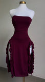 Sexy Sheath Strapless Burgundy Slit Prom Dresses Homecoming Dress HZ1024