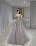 Vintage A Line Sweetheart Neckline Tulle Sequin Long Prom Dress HZ1024