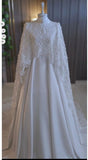 Vintage A Line White High Neckline Chiffon Beads Long Prom Dress HZ1024