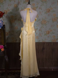 Vintage Mermaid Halter Yellow Flowers Long Prom Dresses HZ1024