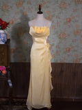 Vintage Mermaid Halter Yellow Flowers Long Prom Dresses HZ1024