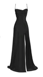 Vintage Mermaid Spaghetti Straps Custom Black Slit Long Prom Dresses HZ1024