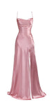 Vintage Mermaid Spaghetti Straps Custom Pink Slit Long Prom Dresses HZ1024
