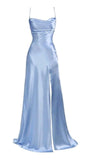 Vintage Mermaid Spaghetti Straps Custom Light Sky Blue Slit Long Prom Dresses HZ1024