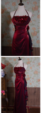 Vintage Mermaid Halter Burgundy Flowers Long Prom Dresses HZ1024