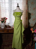 Vintage Mermaid Halter Green Flowers Long Prom Dresses HZ1024