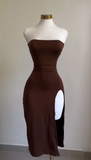 Vintage Sheath Strapless Slit Homecoming Dress 19th Birthday Outfits HZ1024