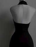 Vintage Sheath High Neckline Black Long Prom Dress HZ1024