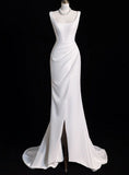 Fairytale White Satin Wedding Dress Mermaid Wedding Dresses for Bride HZ1024