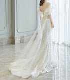 Fairytale Wedding Dress White Mermaid Off The Shoulder Short Sleeves Wedding Dresses HZ1024