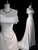 Fairytale Wedding Dress White Mermaid Off The Shoulder Satin Wedding Dresses HZ1024