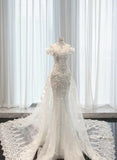Vintage White Mermaid Off The Shoulder Sequin Long Wedding Dresses HZ1024
