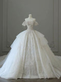 Vintage Ball Gown Off The Shoulder Sequin Lace Long Wedding Dresses HZ1024