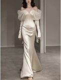Vintage Mermaid Straps Long Sleeves Satin Wedding Dresses HZ1024