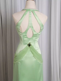 Vintage Mermaid Halter Mint Green Long Prom Dresses HZ1024