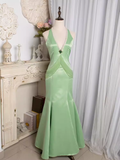 Vintage Mermaid Halter Mint Green Long Prom Dresses HZ1024