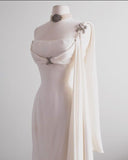 Vintage Mermaid One Shoulder Long Chiffon Wedding Dresses HZ1024
