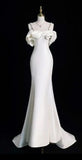 Vintage Mermaid Straps Sleeveless Long Satin Wedding Dresses HZ1024