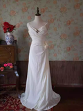 Vintage Mermaid Straps White Long Wedding Dresses HZ1024