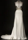 Vintage Mermaid Halter Sleeveless Long Satin Wedding Dresses HZ1024