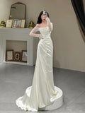 Chic Mermaid Long Sleeves Off The Shoulder Long Satin Wedding Dresses HZ1024