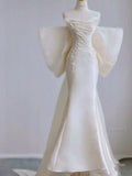 Chic Mermaid Strapless Sleeveless Long Satin Wedding Dresses HZ1024