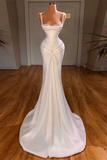 Chic Mermaid Straps White Long Satin Wedding Dresses HZ1024