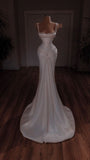 Chic Mermaid Straps White Long Satin Wedding Dresses HZ1024