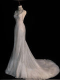 Fairytale Mermaid Straps Long Sequin Backless Wedding Dresses HZ1024
