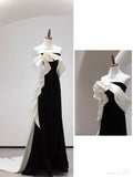 Sexy A Line Strapless Sleeveless Satin Black Long Prom Dress HZ1024