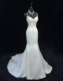 Fairytale Mermaid Straps White Long Satin Wedding Dresses HZ1024