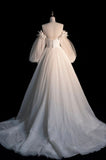 Fairytale A Line Off The Shoulder White Long Tulle Wedding Dresses HZ1024