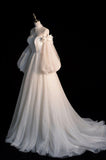 Fairytale A Line Off The Shoulder White Long Tulle Wedding Dresses HZ1024
