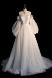 Fairytale A Line Off The Shoulder White Long Tulle Wedding Dresses HZ1024