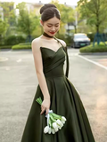 Sexy A line Sweetheart Satin Green Long Prom Dress HZ1024