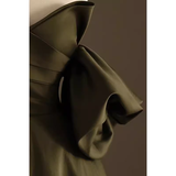 Sexy A line Off The Shoulder Short Sleeves Green Satin Long Prom Dress HZ1024