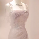 Vintage Mermaid Straps Pink Tulle Long Prom Dress HZ1024