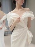 Fairytale Mermaid Off The Shoulder White Long Satin Wedding Dresses HZ1024