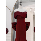 Sexy Mermaid Off The Shoulder Satin Burgundy Long Prom Dresses With Bowknot HZ1024